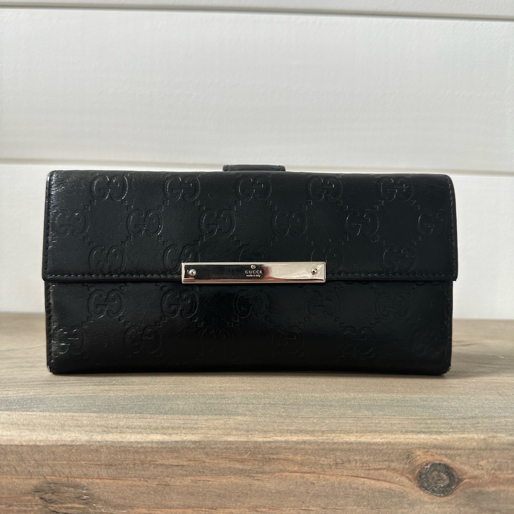 Authentic Gucci GG Signature Black Leather Continental Wallet